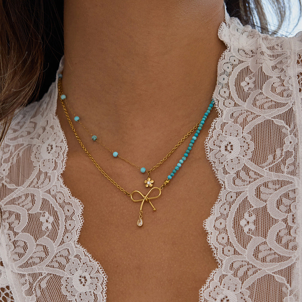 Blauwe Dubbele Strikjes Ketting