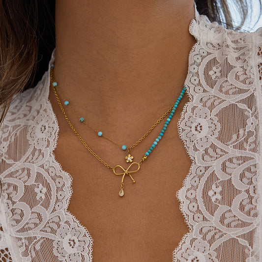 Blauwe Dubbele Strikjes Ketting