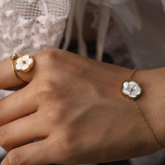 Romantische Goud-Witte Bloem Armband