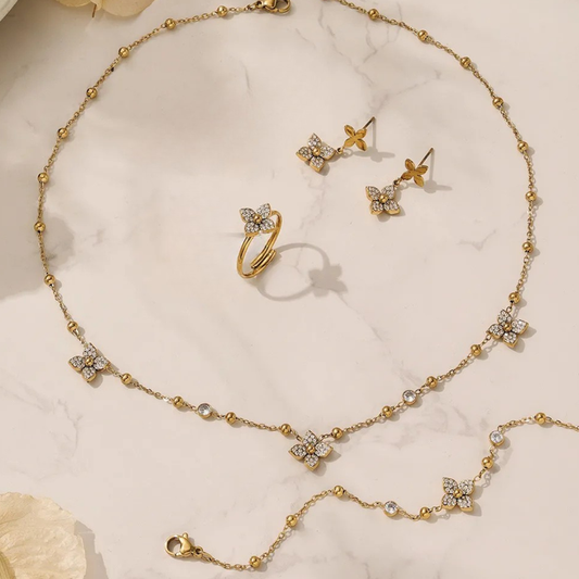 Elegante Bloem Zirconia Sieradenset