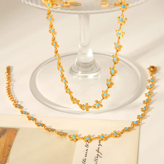 Gouden Blauwe Bloem Ketting