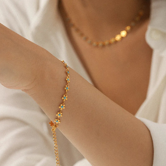 Gouden Blauwe Bloem Armband