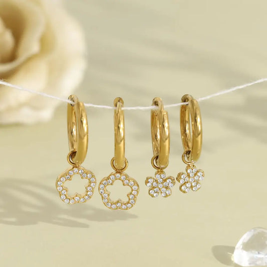 Gouden Bloem Drop Oorbellen