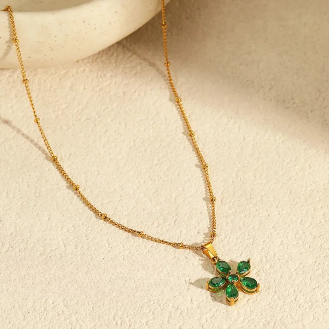 Gouden steentjes Bloem Ketting