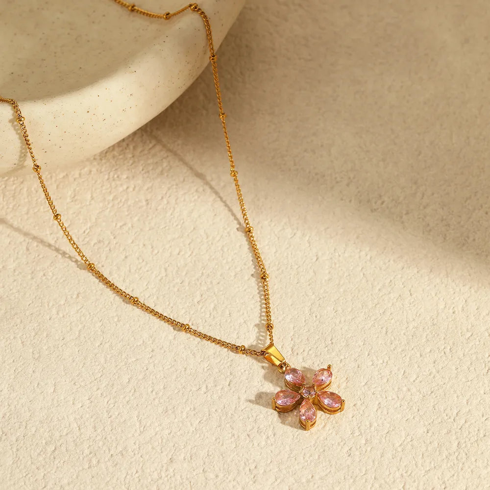 Gouden steentjes Bloem Ketting