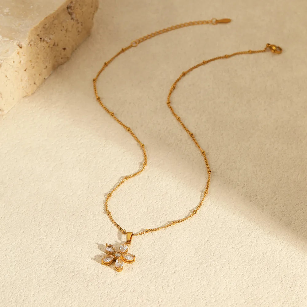 Gouden steentjes Bloem Ketting